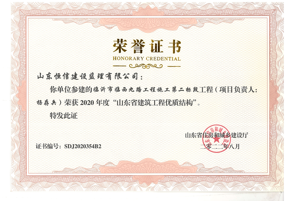 2020年度山东省建筑工程优质结构工程-临沂市临西九路工程施工第二标段（杨存兵）缩小