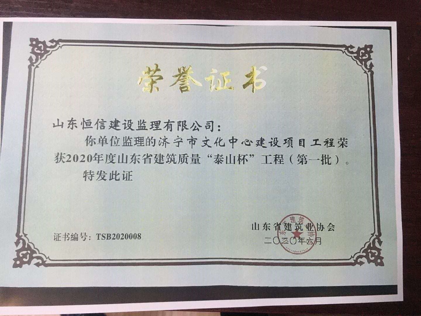 2020年度山东省建筑质量泰山杯-济宁市文化中心建设项目工程